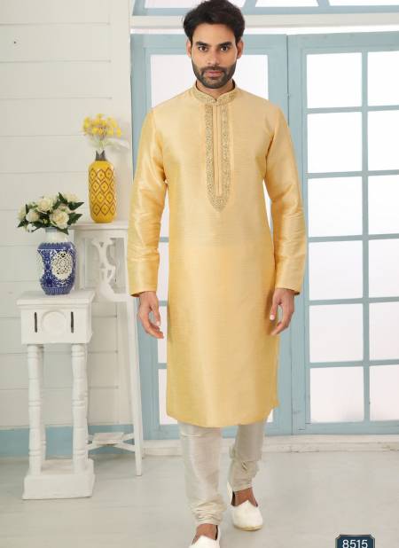 Golden Colour Latest Designer Party And Function Wear Traditional Art Banarasi Silk Kurta Churidar Pajama Redymade Collection 1036-8515